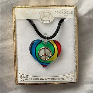 22k gold rainbow peace sign heart necklace